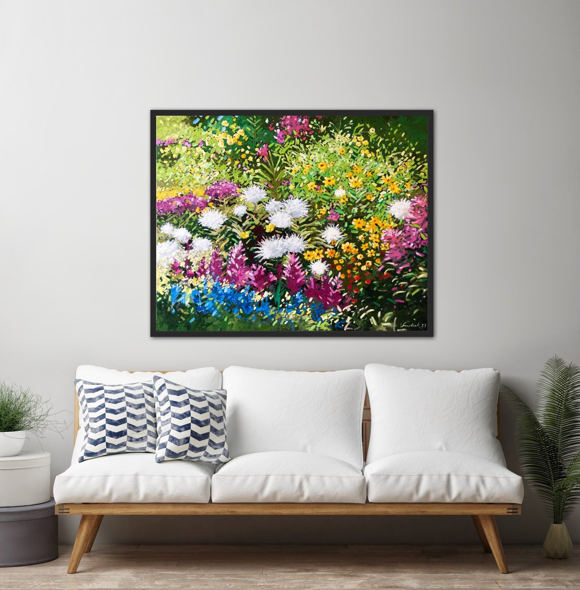 Impressionistic Botanical Oil Painting By Volodymyr Smoliak, 39 X 31", Colorful Flowers, Original Artwork