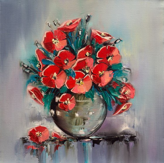 Red poppies in a vase