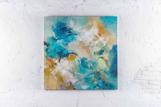 "Earth" Teal orange acrylic abstract art