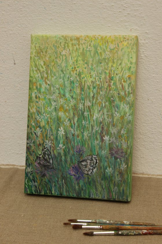 White Flowers in the Grass, 2020, acrylic on canvas, 30 x 20 cm