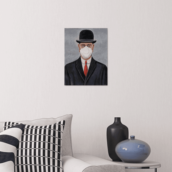 Magritte's Gentleman in white mask