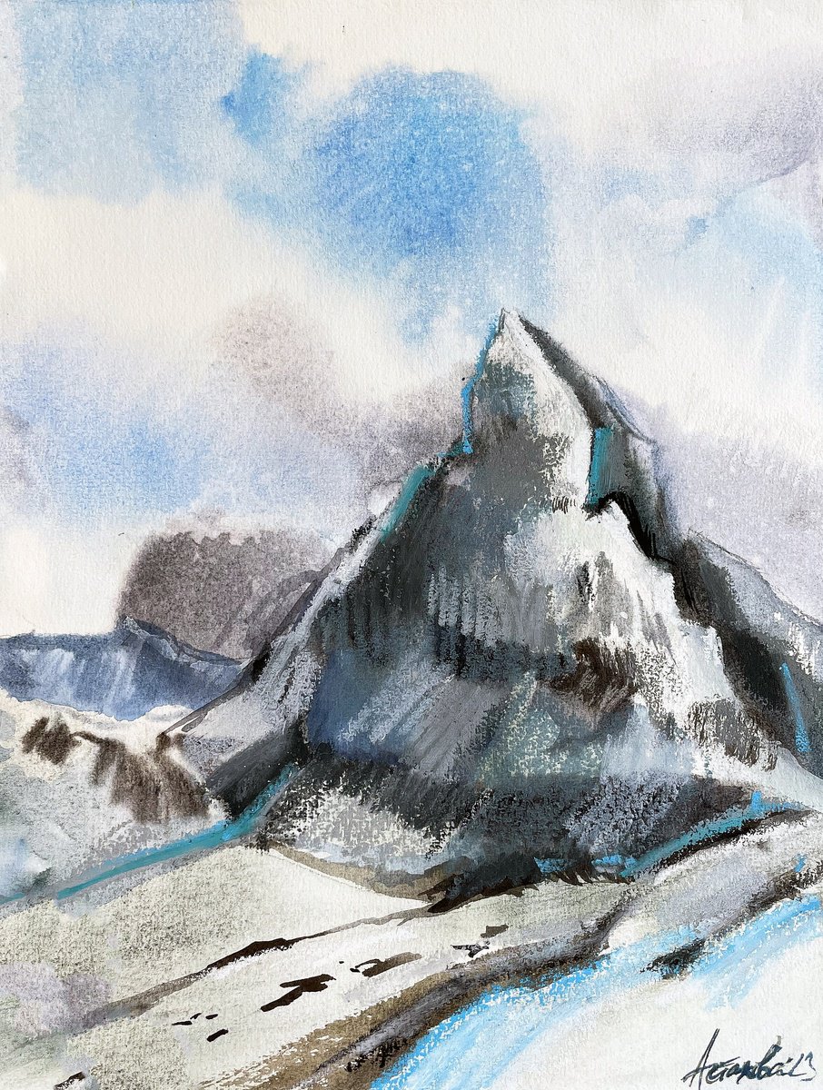 Impressionistic Landscape Painting By Ksenia Astakhova, 9 X 13", Matterhorn Summit, Original Artwork