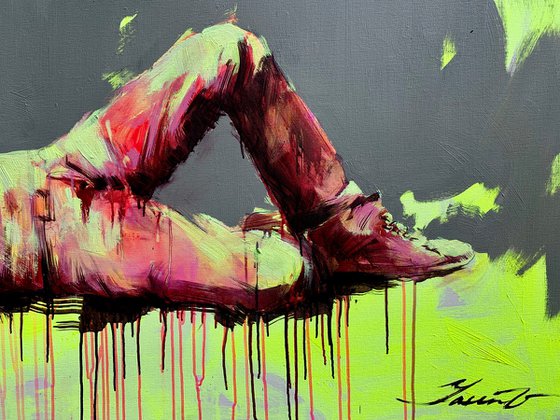 XXXL Bright Painting - "CHILL" - Expressive - Man - Portrait - Pop Art - Grey&Pink - Huge artwork