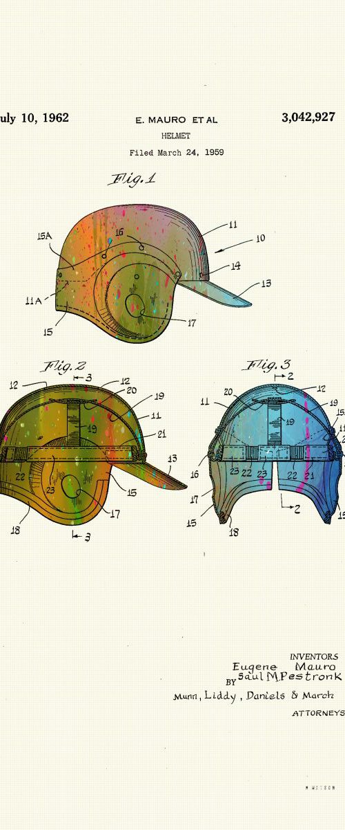 Baseball Helmet Patent Drawing - Circa 1962 by Marlene Watson