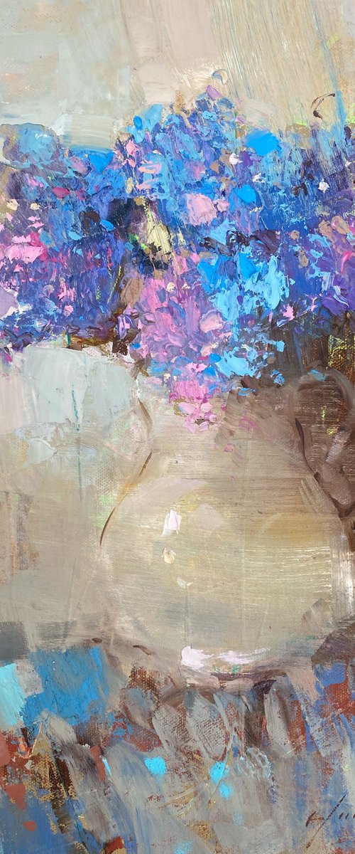 Vase of Lilacs, Original oil painting, Handmade artwork, One of a kind by Vahe Yeremyan