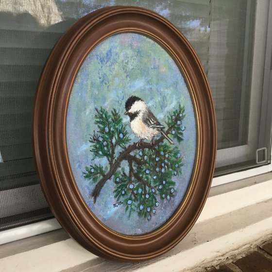 CHICKADEE # 51 - 10X8 oval oil  (SOLD)