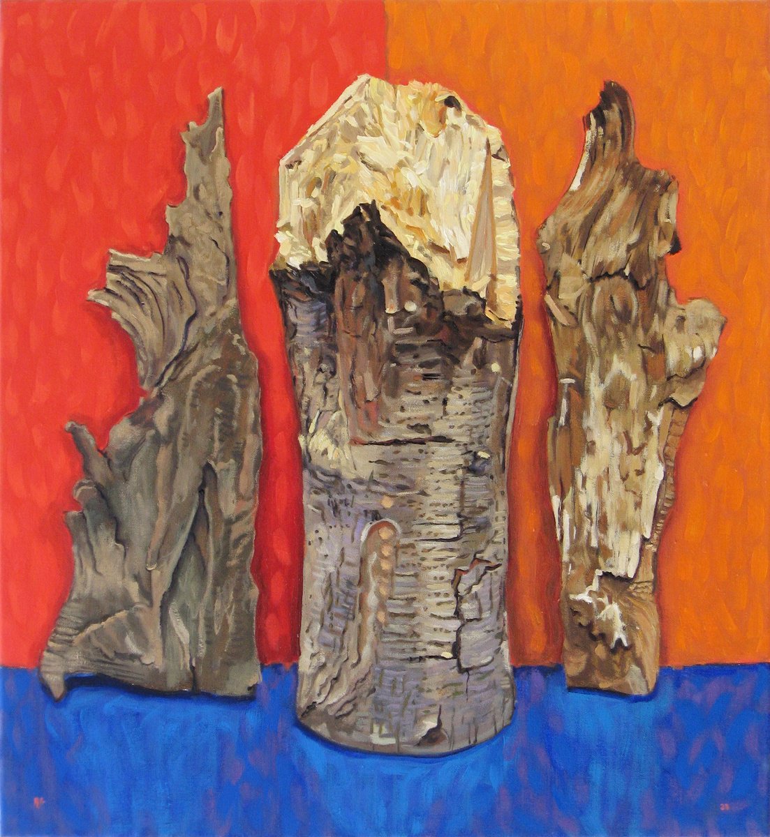 Still Life Oil Painting By Richard Gibson, 22 X 24", Standing Timber And Bark, Original Artwork