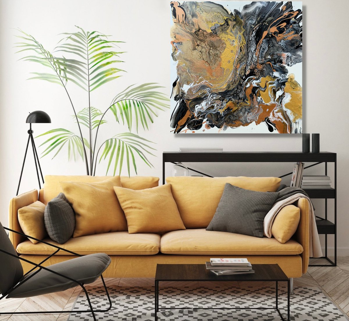 Abstract Acrylic Painting By Julijana Ravbar, 24 X 24", The Shining Of Gold #2, Original Artwork