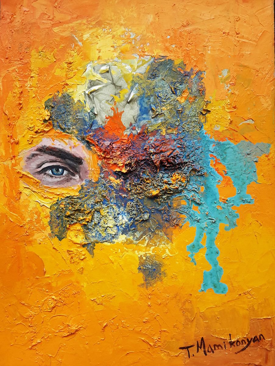 Abstract Portrait Oil Painting By Tigran Mamikonyan, 12 X 16", Eye 30X40Cm, Original Artwork