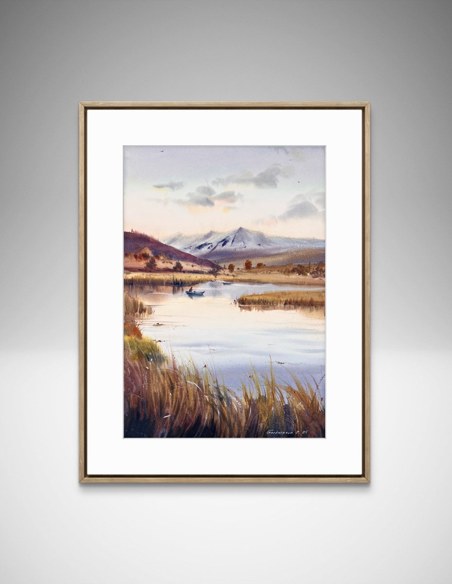 Impressionistic Landscape Watercolour By Eugenia Gorbacheva, 11 X 16, Reflections In A Quiet Lake, Original Artwork