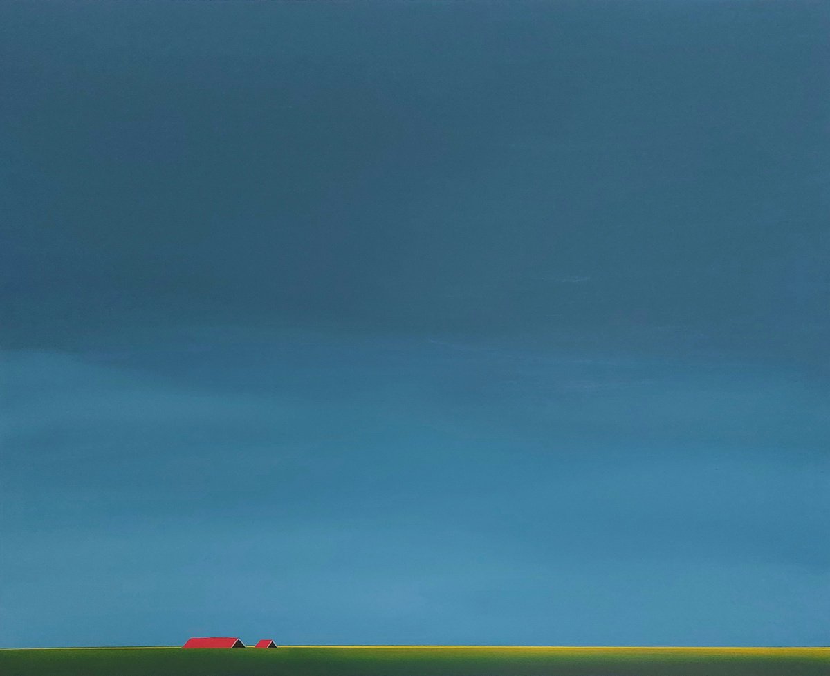 Impressionistic Landscape Acrylic Painting By Nelly Van Nieuwenhuijzen, 39 X 31", Red Roofs, Golden Fields., Original Artwork