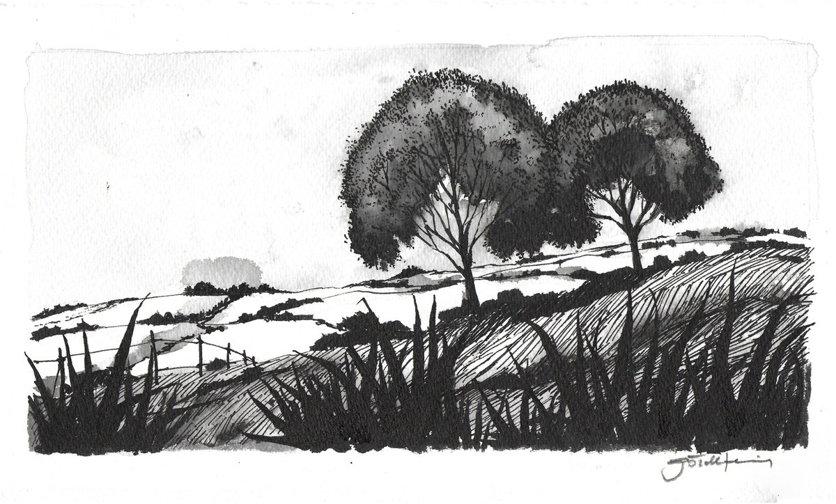 Expressive Landscape Watercolour By Gozde Temiz Istanbul, 13 X 8, Landscape_240901, Original Artwork