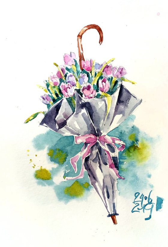 Watercolor sketch "Spring Rains" - series "Artist's Diary"