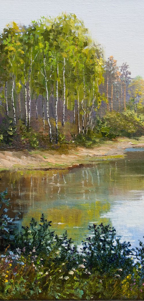 Forest lake. Oil painting. 16 x 14in. by Tetiana Vysochynska