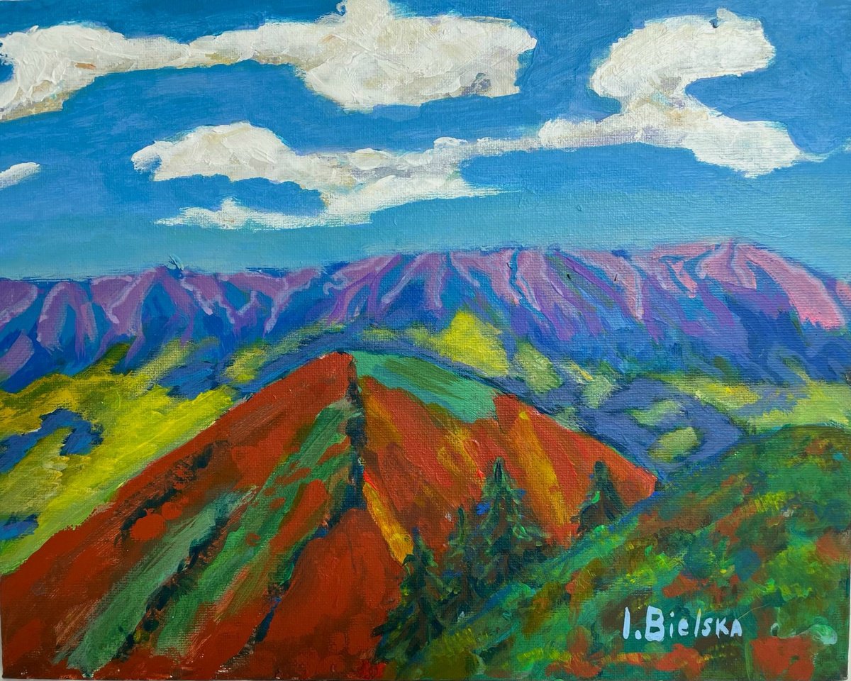 Impressionistic Landscape Acrylic Painting By One Air Art Studio, 12 X 9", Mountains, Original Artwork