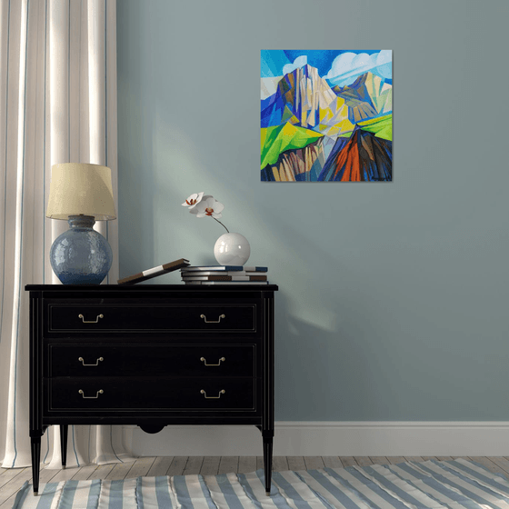 Cubism - Mountains - 1 (60x60cm, cubism, oil painting, ready to hang)