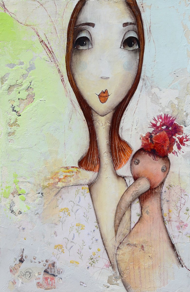 Expressive Portrait Acrylic Painting By Armandine Js, 11 X 16, Funny Friend, Original Artwork