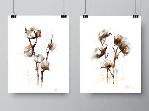 Set of 2 Cotton Buds - Original watercolor paintings by Olga Tchefranov (Shefranov)