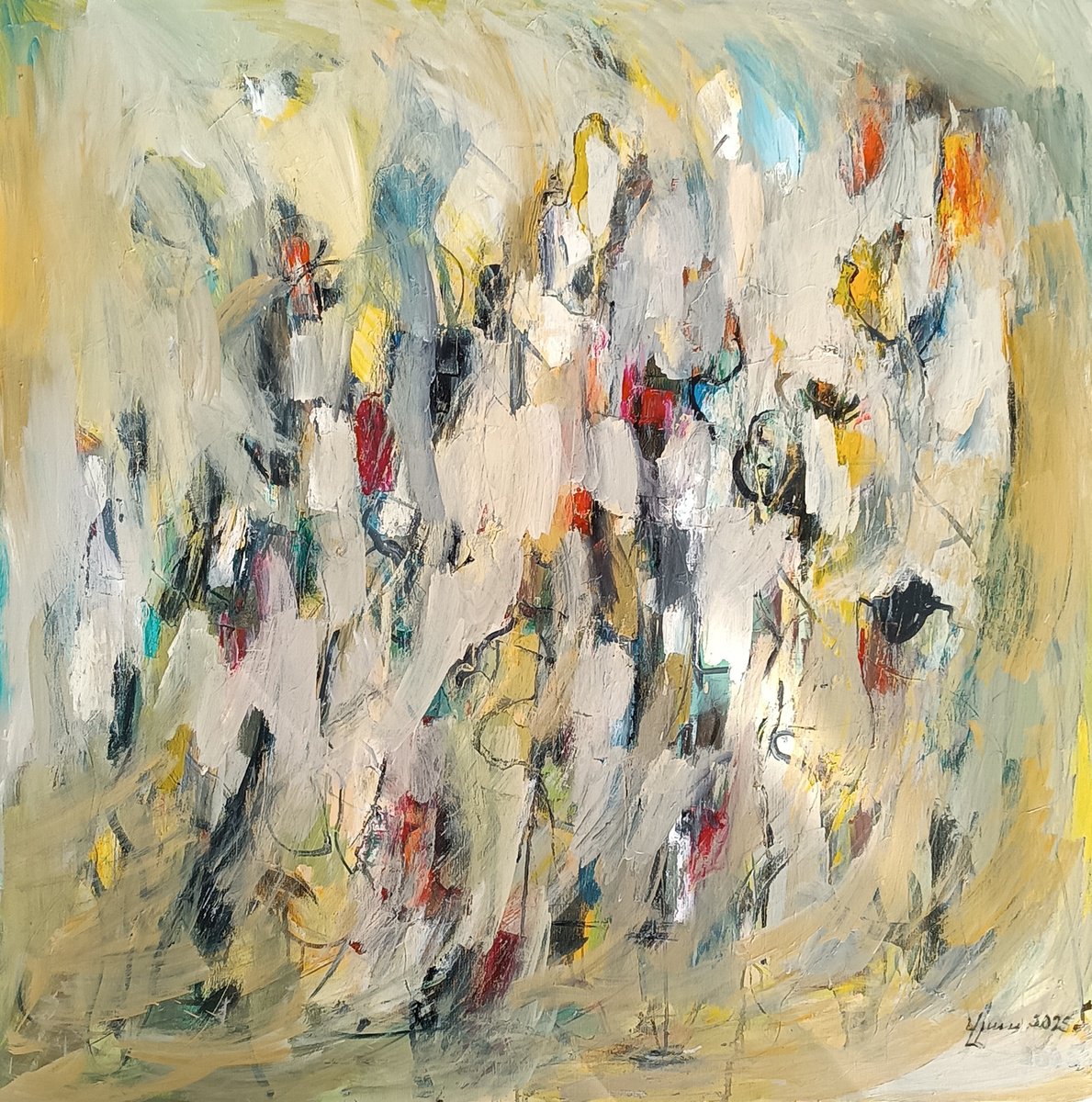 Abstract Oil Painting By Vlas Ayvazyan, 39 X 39", Memory In Motion, Original Artwork