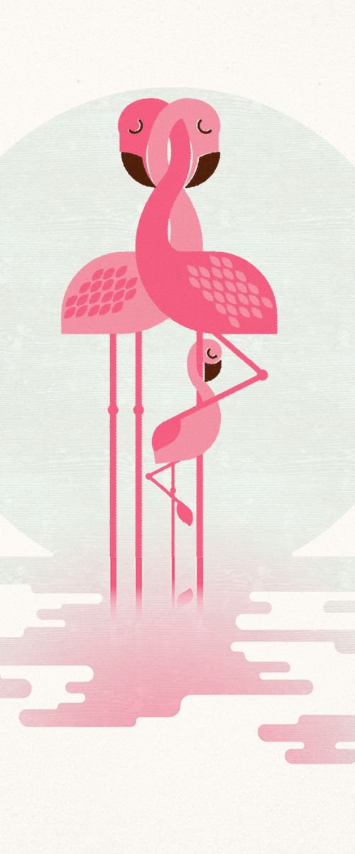 Flamingo and Chick by Forty Winks Art