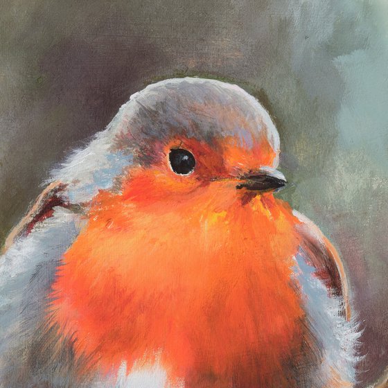 Robin oil painting, 'Red haired visitor'