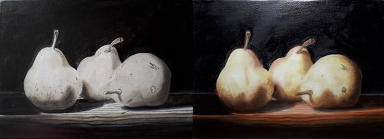 Three pears in chiaroscuro