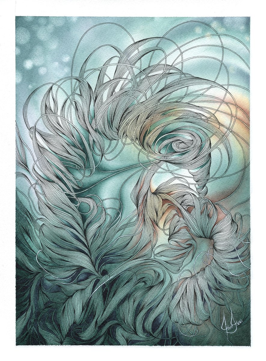 Organic Abstract Watercolour By Ieva Janu, 9 X 12, Thread Of Thought Vii, Original Artwork