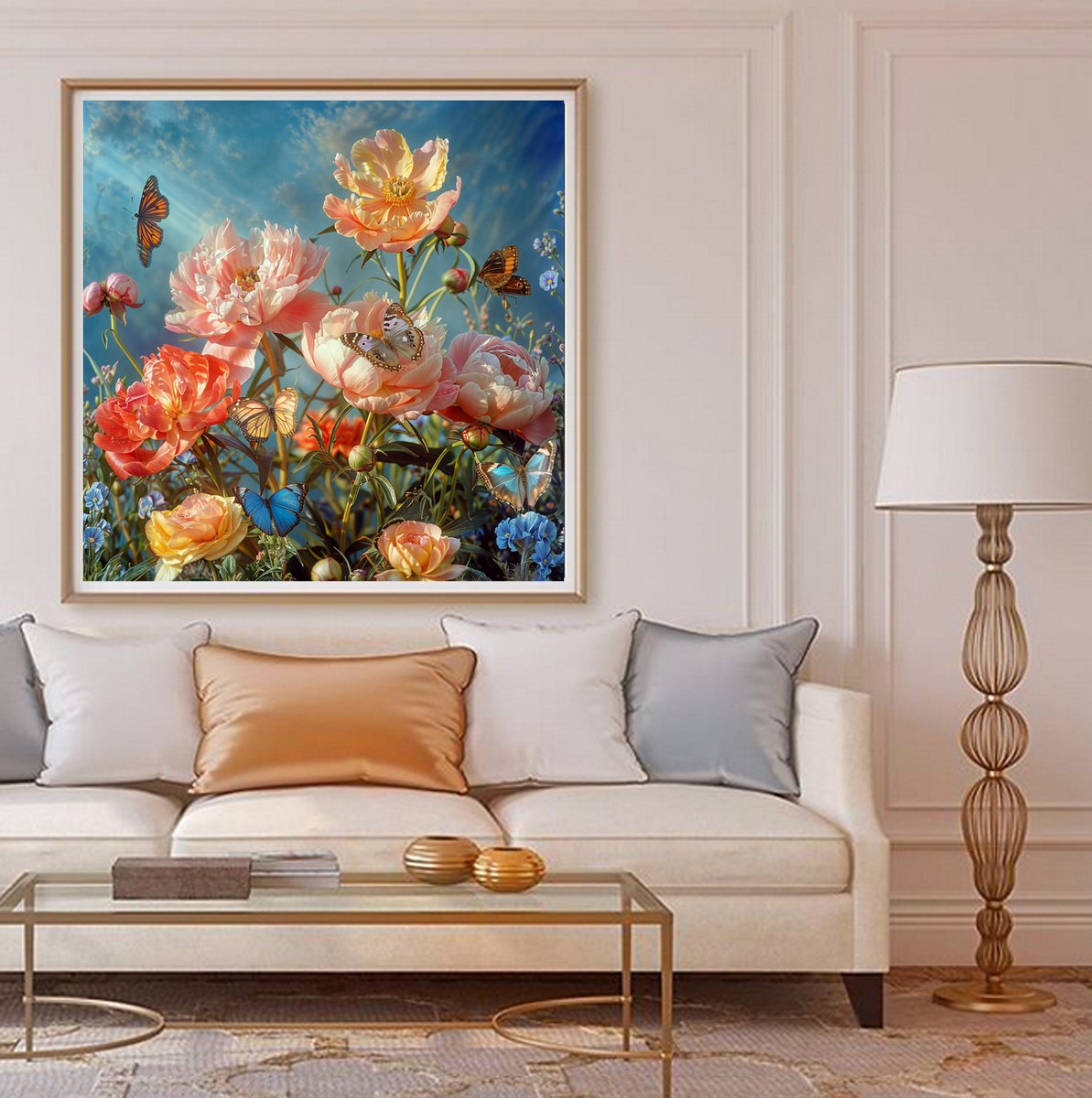 Photorealistic Botanical Photograph By Michael Filonow, 32 X 32", Butterfly Garden 5, Original Artwork