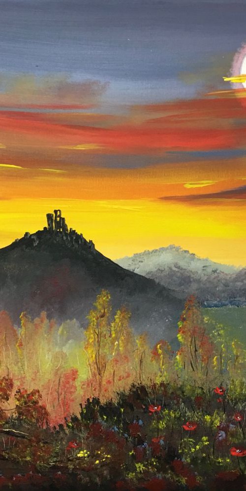 Corfe castle on a large canvas by Marja Brown