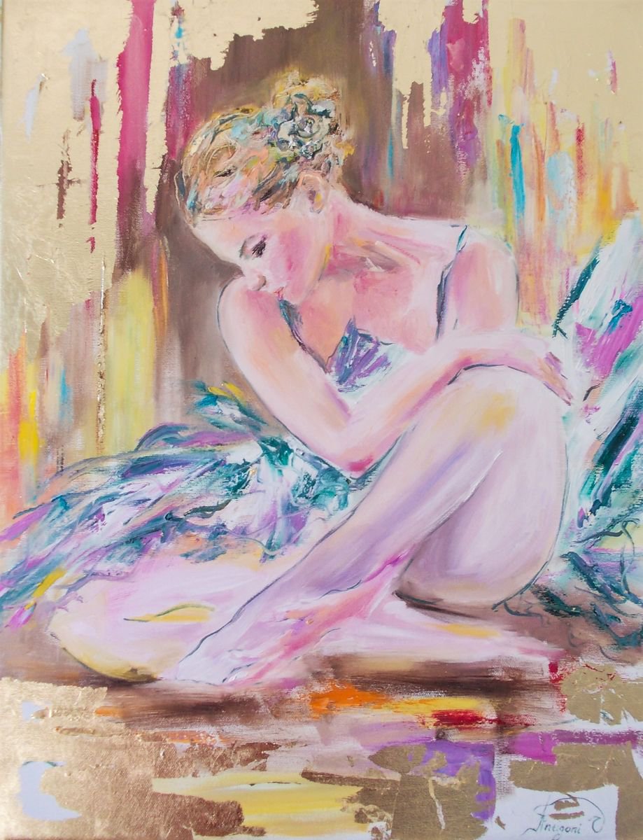 Resting Moment II -Ballerina Oil painting by Antigoni Tziora