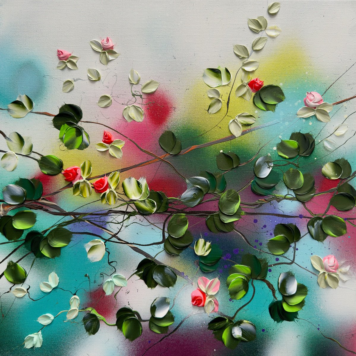 Abstract Botanical Acrylic Painting By Anastassia Skopp, 20 X 20, Blooms Iv, Original Artwork