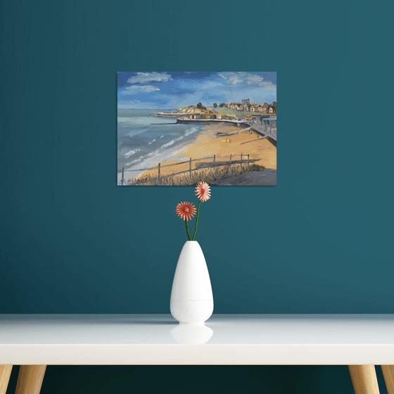 Surfing at Westgate on Sea, an original oil painting.