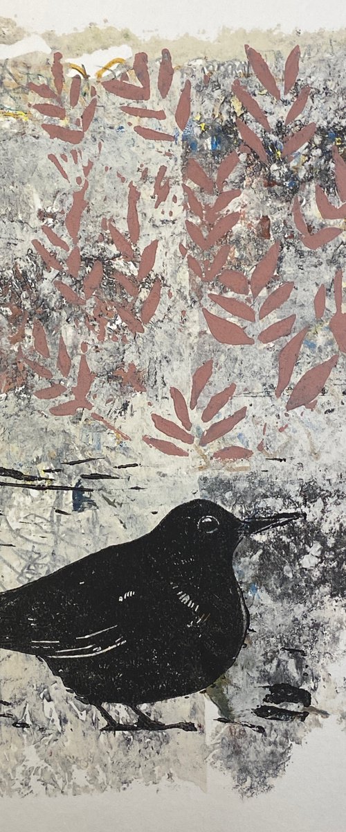 Blackbird and leafs by Sidse Friis