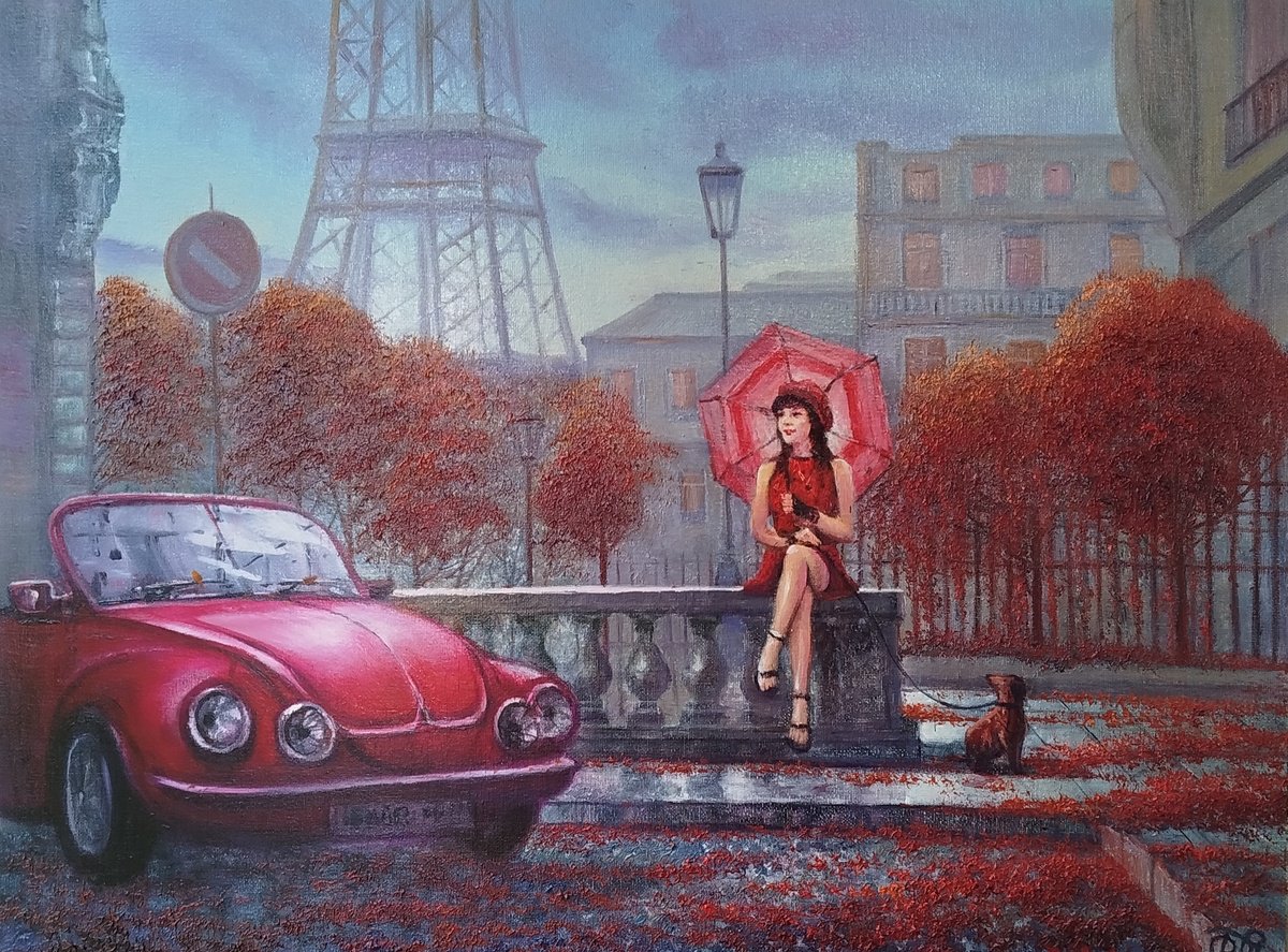 Impressionistic Cityscapes Oil Painting By Dmitrij Tikhov, 24 X 18, Autumn Day In Paris, Original Artwork