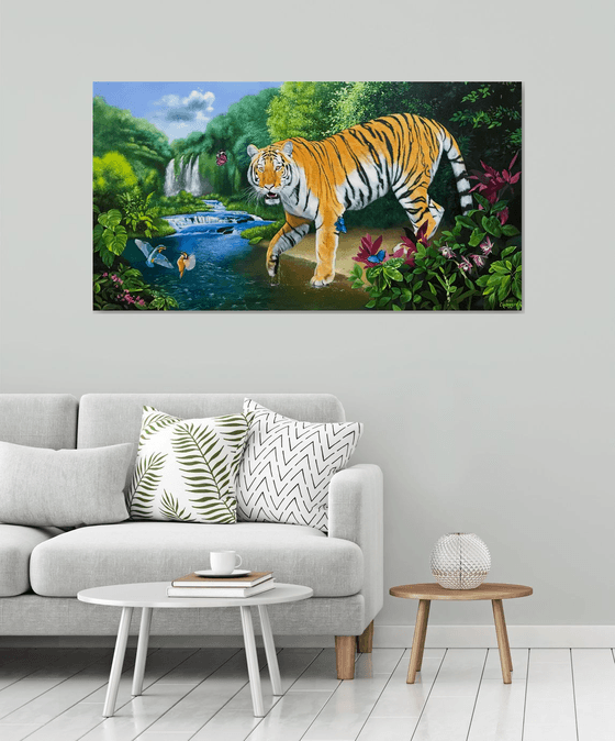 Tiger near the waterfall