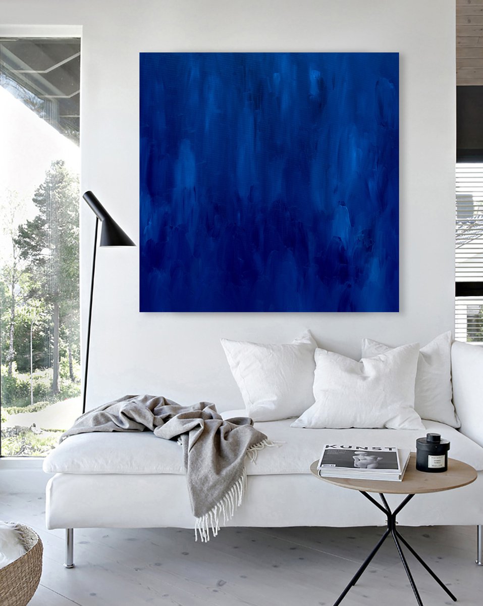 Organic Abstract Oil Painting By Nataliia Sydorova, 47 X 47", Blue Mountain, Original Artwork