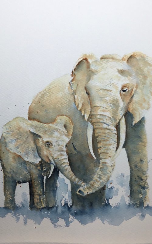 Elephant mother and baby #2 by Sabrina’s Art