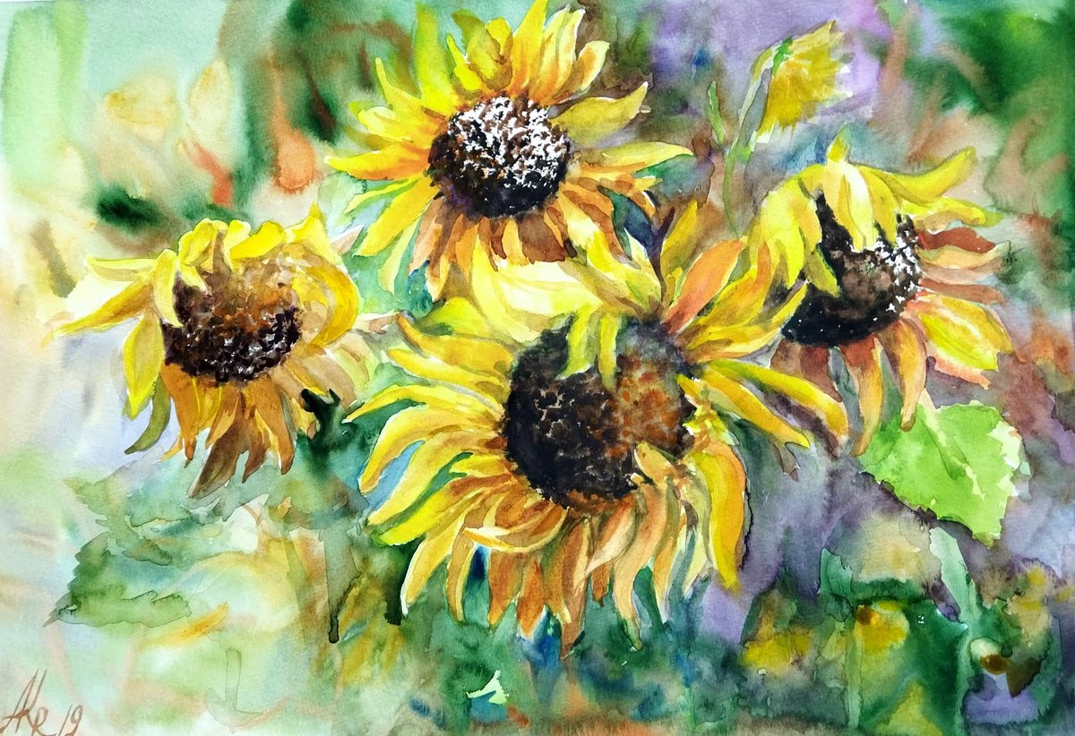 Sunflowers watercolor by Ann Krasikova