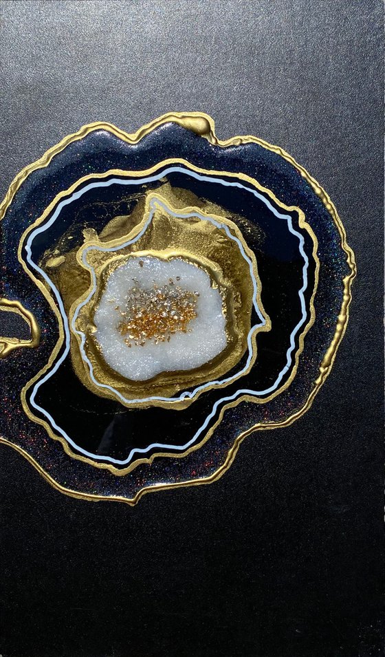 21x36cm. /Agate geode. Marble Art. Geode wall art, Gold, White, Black,  geode wall art Resin painting