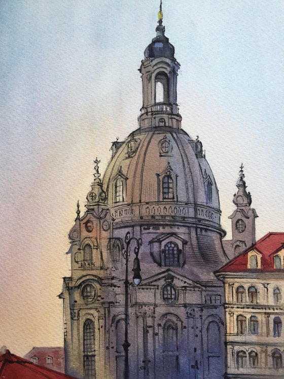 Evening Dresden. Watercolor cityscape.