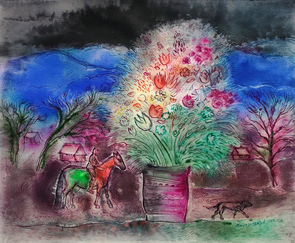 Impressionistic Landscape Watercolour By Pavlo Makedonskyi, 19 X 16", Ordinary Way, Original Artwork