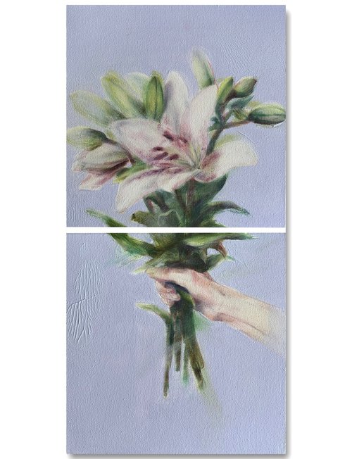 Boutique White Lilies in Calm Background by Alina Lobanova