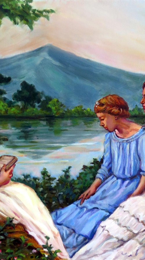 By the Lake, Contemporary,Oil,Canvas by QI Debrah