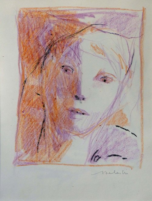 Pencil Portrait in colour 1, 24x32 cm by Frederic Belaubre