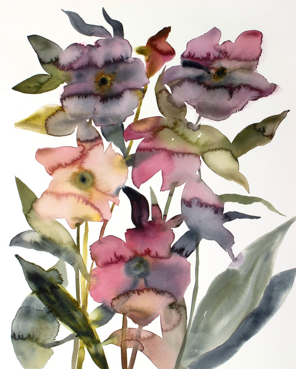 Expressive Botanical Watercolour By Elizabeth Becker, 16 X 20, Hellebore No. 39, Original Artwork