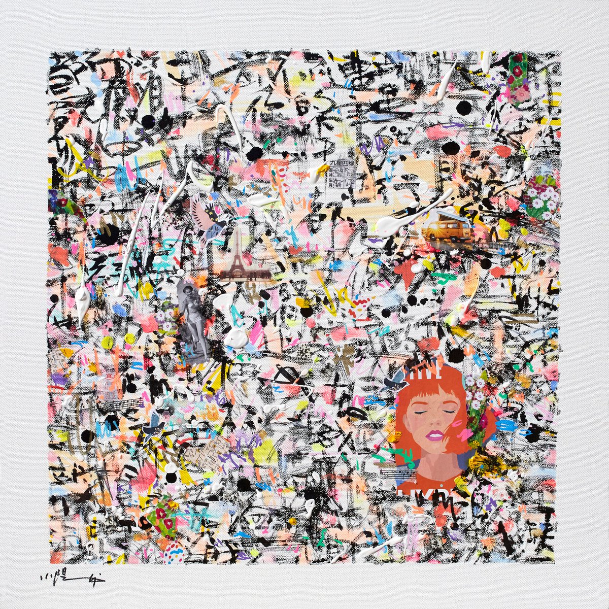 Abstract Painting By Xiaoyang Galas, 20 X 20", La Priere Sous Le Soleil, Original Artwork