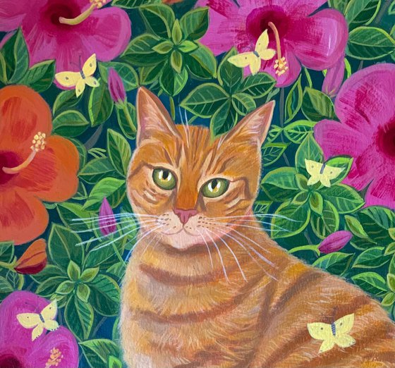 Cat with flowers