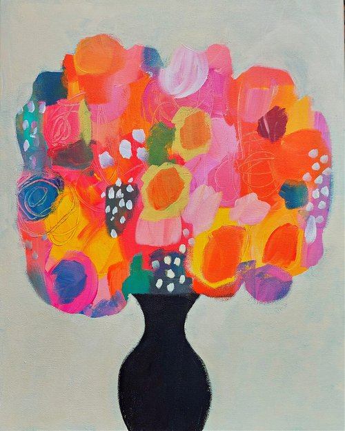 Spring Bouquet in a Black Vase by Jan Rippingham