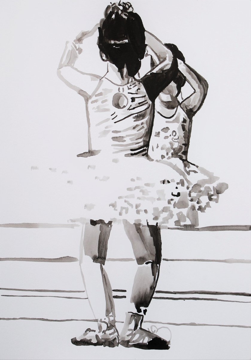 Portrait Ink Drawing By Alexandra Djokic, 12 X 17, Little Ballerina, Original Artwork