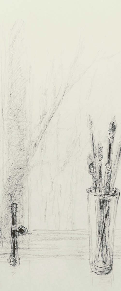 Window. Sketch. Original pencil drawing on paper by Yury Klyan
